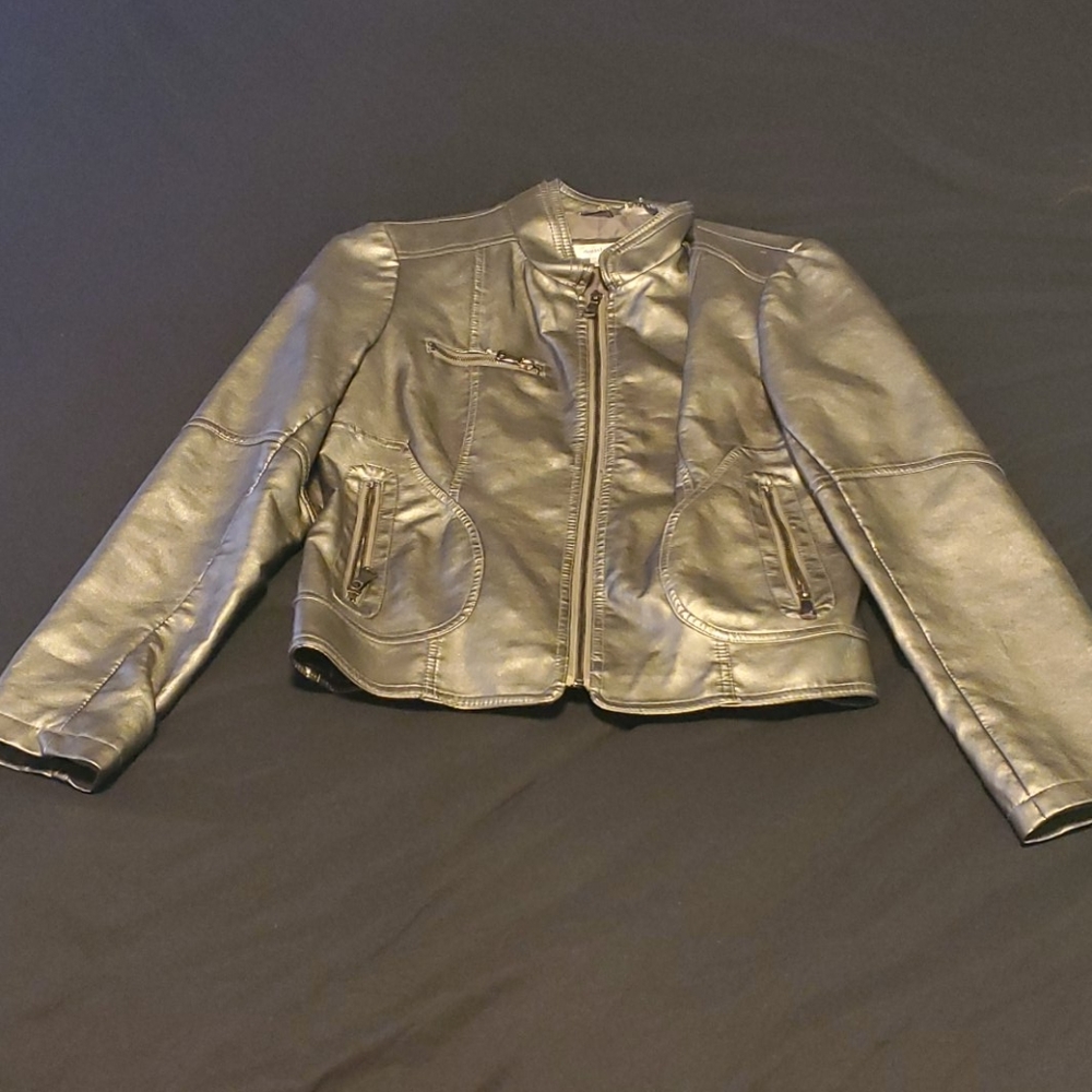 Metallic dress barn faux leather jacket.